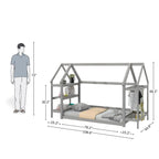 Wood House Frame Bed for Kids with Shelf and Hanger