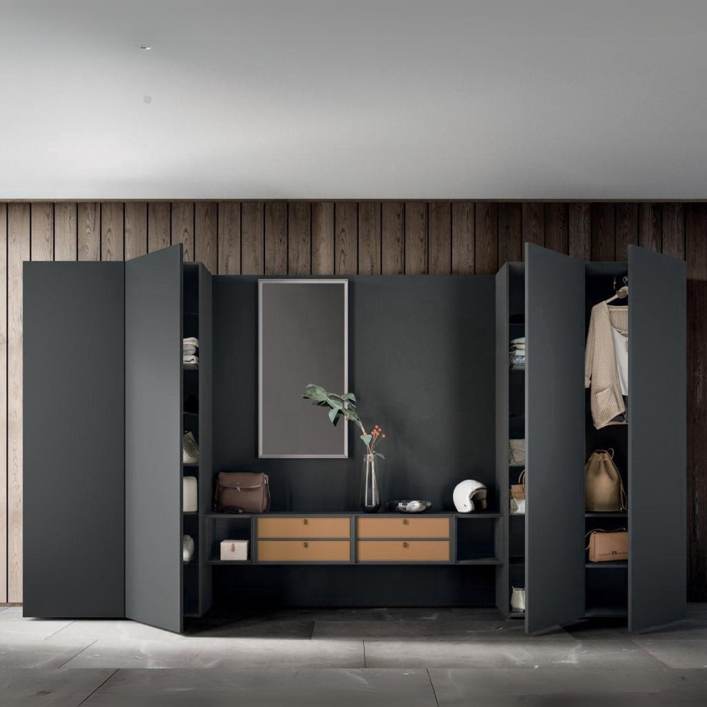 Modern Charcoal Wardrobe With Accent Drawers