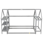 Wood House Frame Bed for Kids with Shelf and Hanger