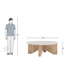 White Marble Round Coffee Table with Solid Wood Legs

