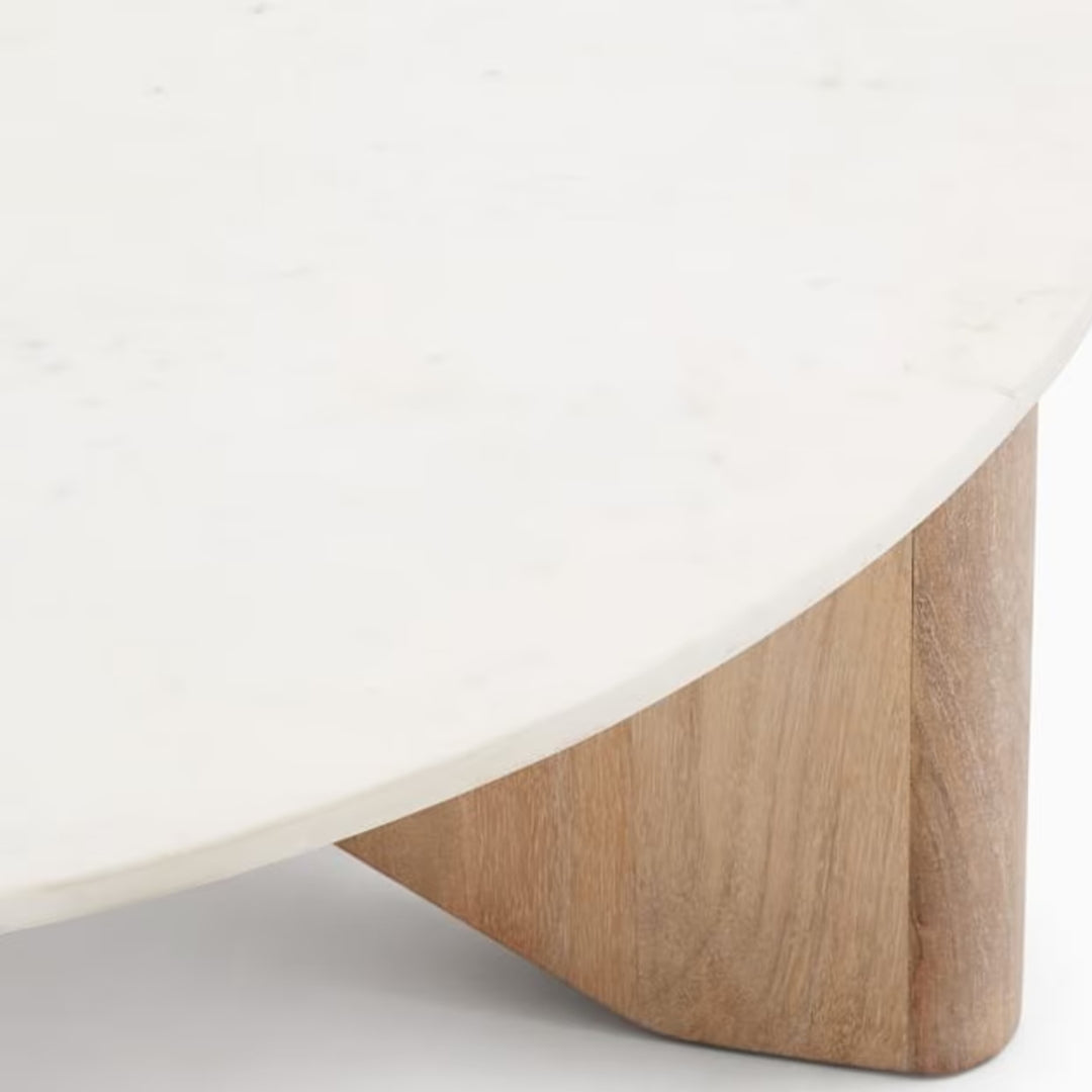 White Marble Round Coffee Table with Solid Wood Legs

