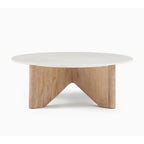 White Marble Round Coffee Table with Solid Wood Legs

