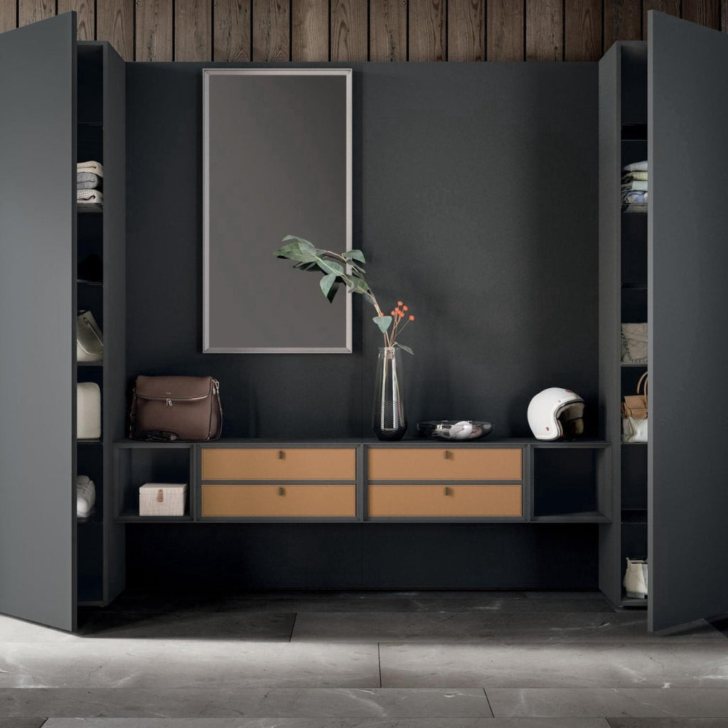 Modern Charcoal Wardrobe With Accent Drawers