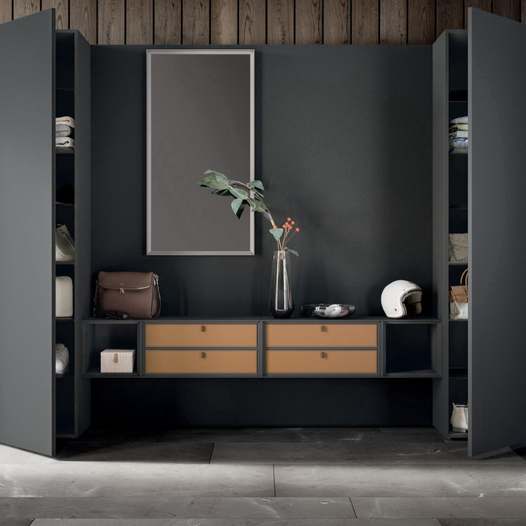 Modern Charcoal Wardrobe With Accent Drawers