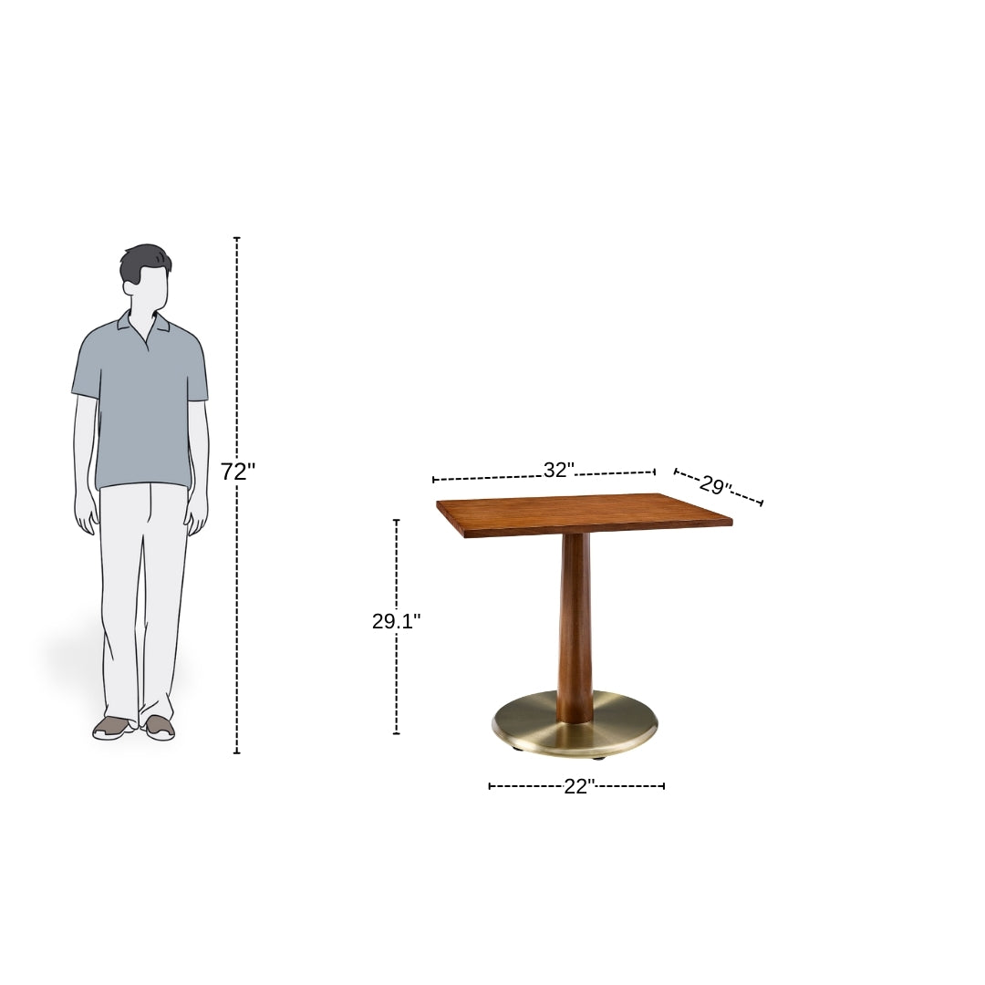 Golden Base Brown Wood Rectangular Cafe Table