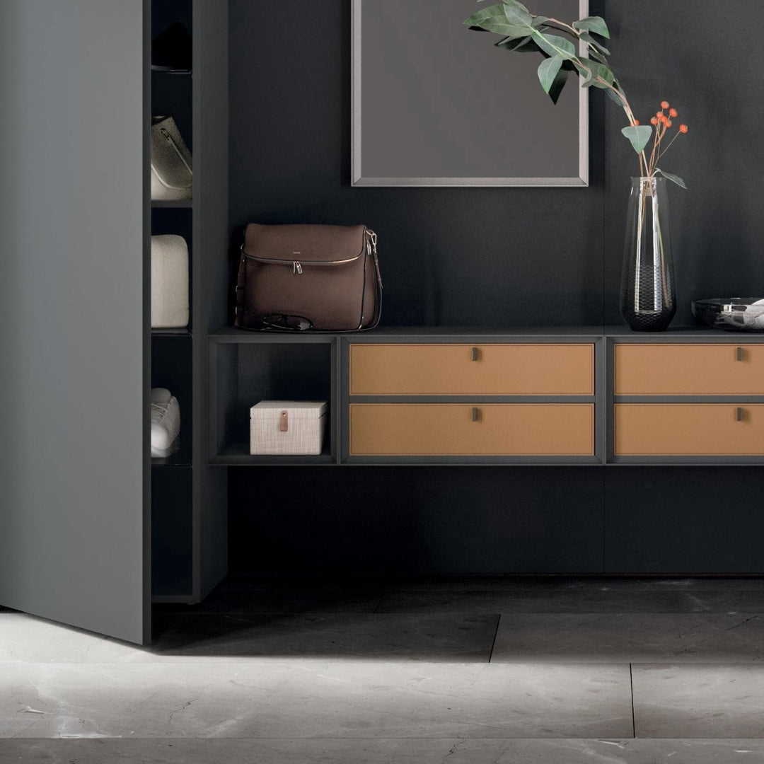 Modern Charcoal Wardrobe With Accent Drawers
