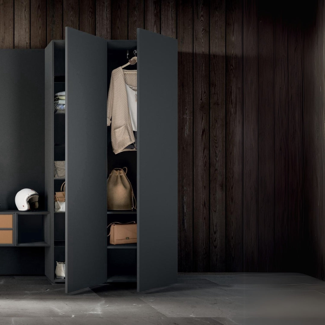 Modern Charcoal Wardrobe With Accent Drawers