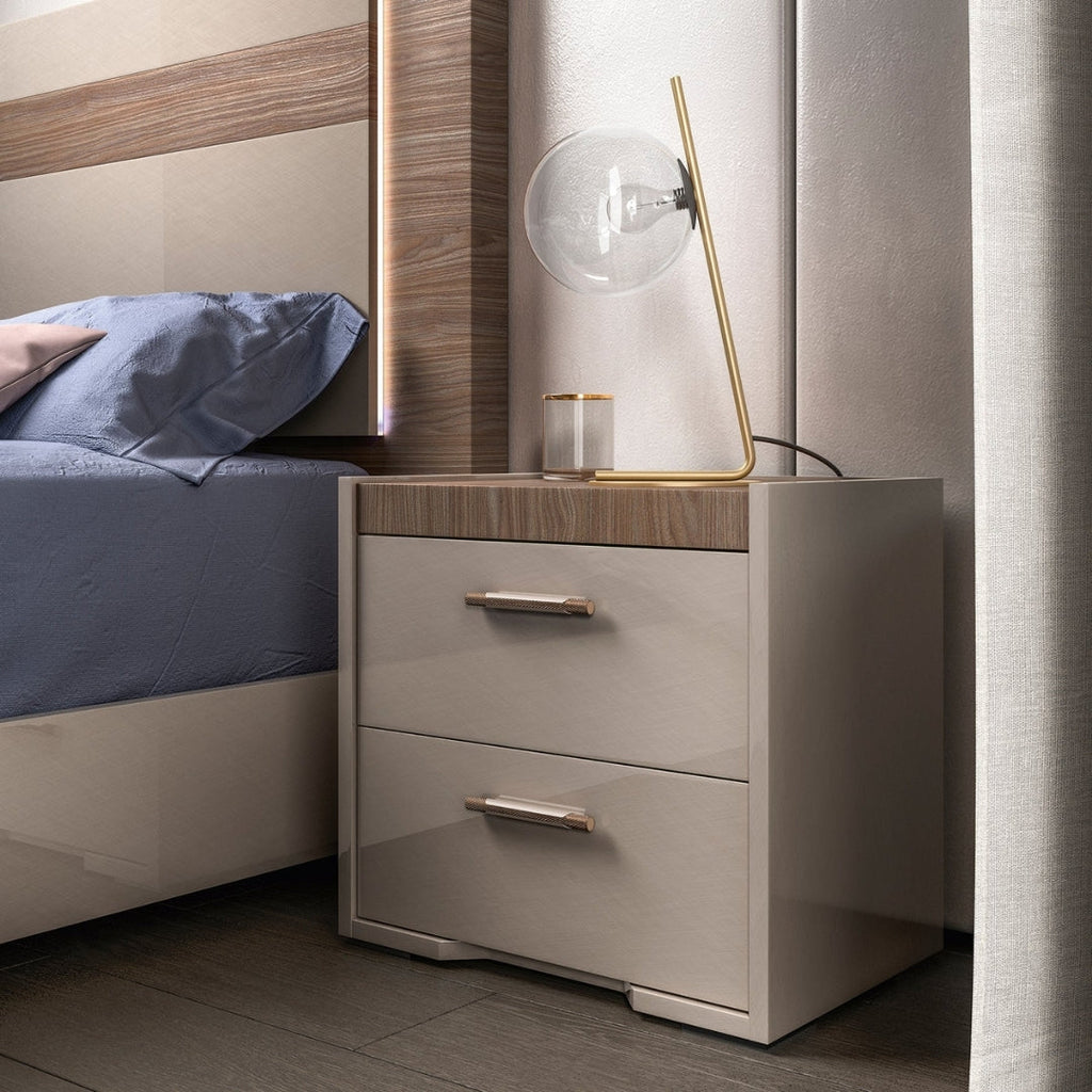 Warm Gray Luxe Dual Drawer Nightstand
