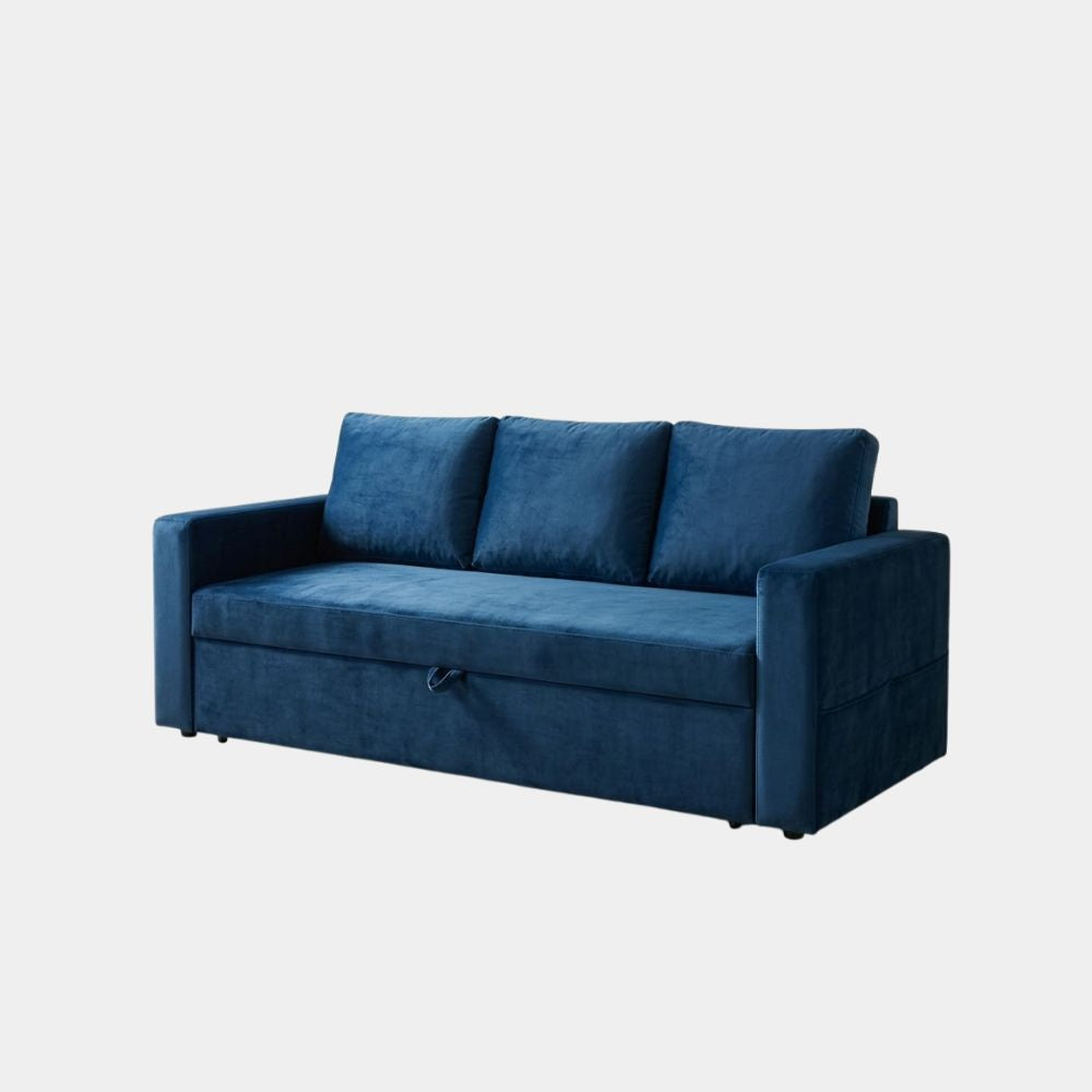 Blue Velvet Convertible Sofa Cum Bed