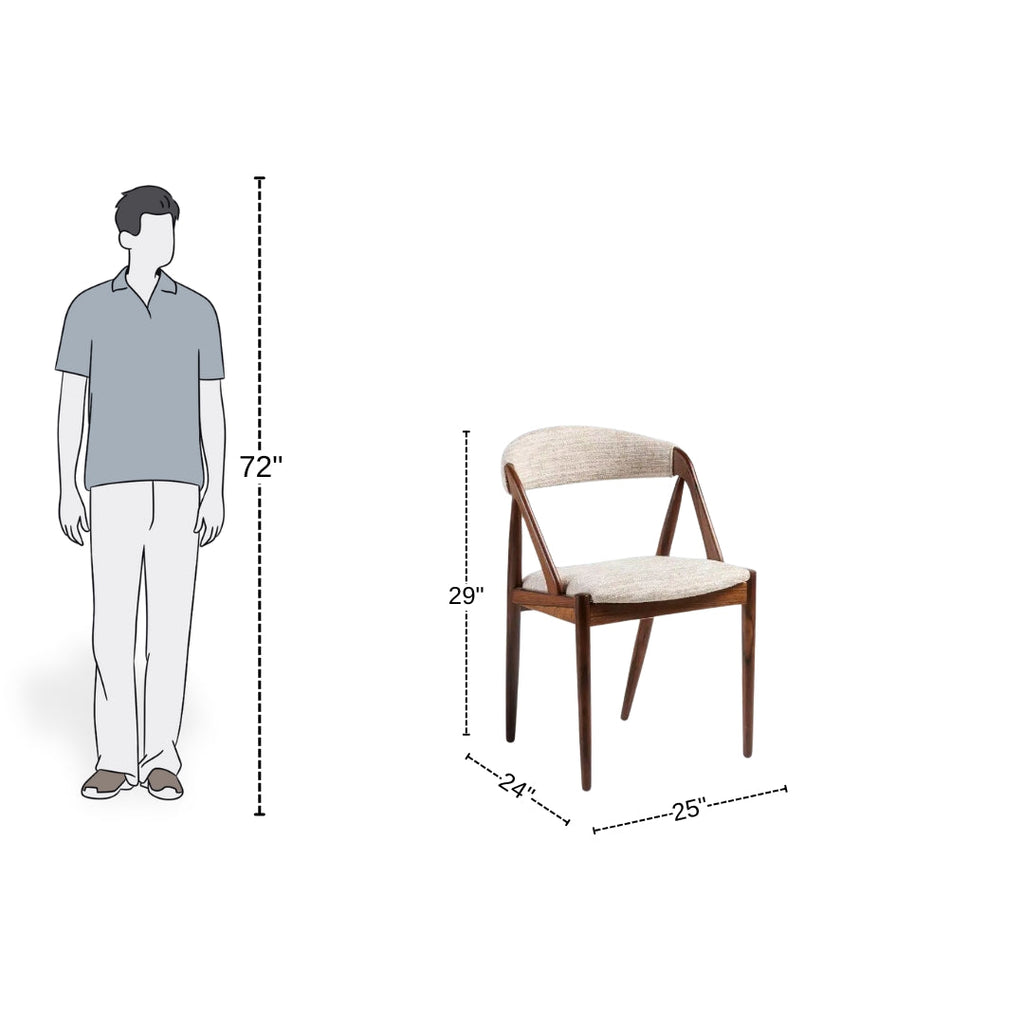 Wooden Dining Chair With Beige Upholstery