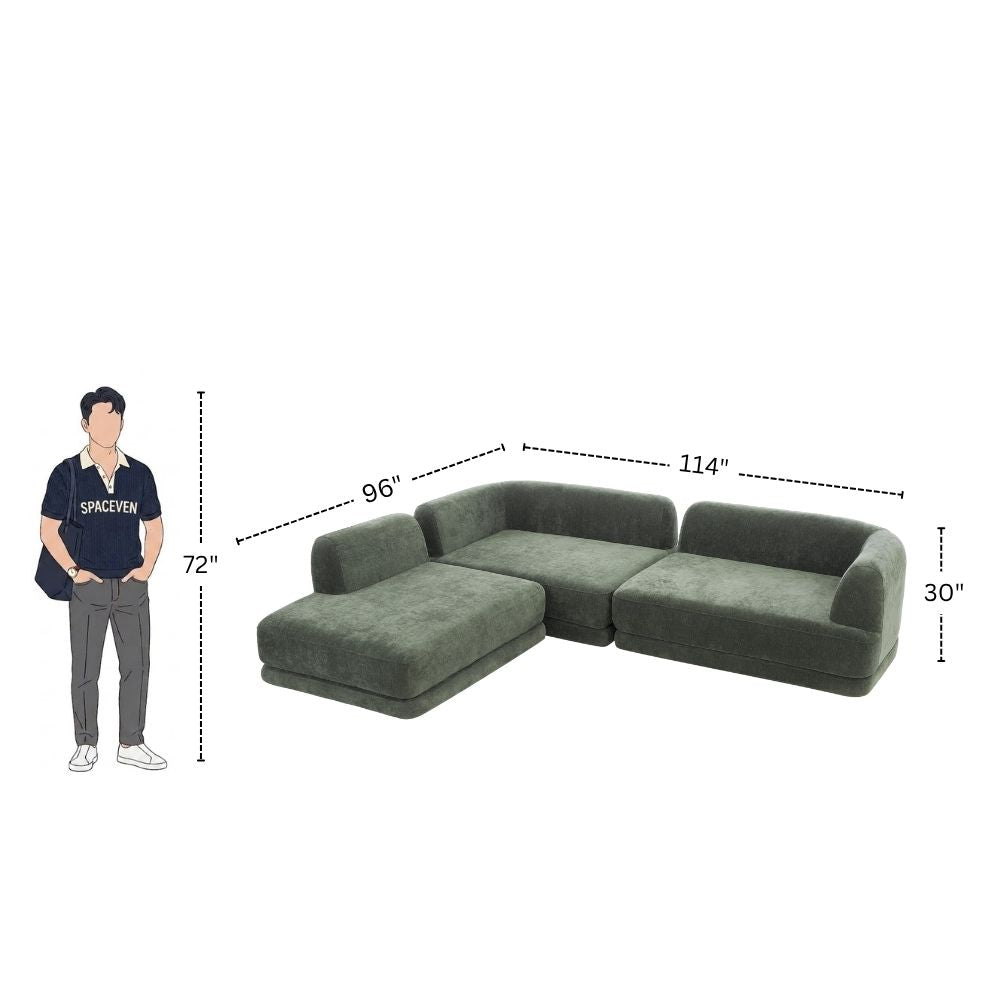 7 Seater Olive Green Upholstered L-Shape Sectional Sofa