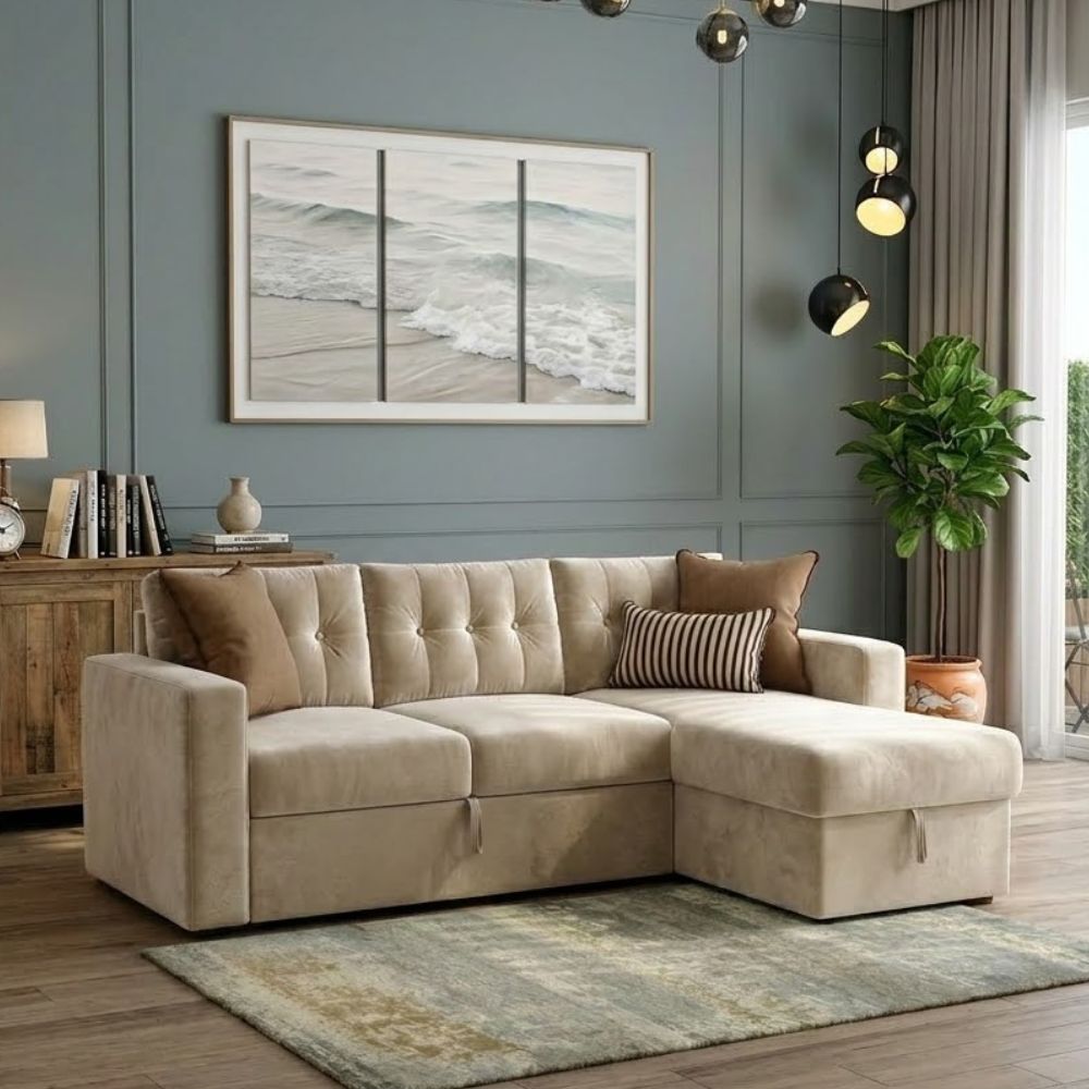 3 Seater Multipurpose L-Shape Convertible Sofa Cum Bed