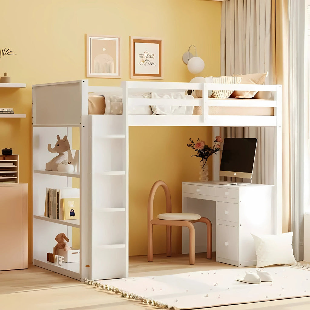 Full Loft Bed for Kids with Desk & Storage