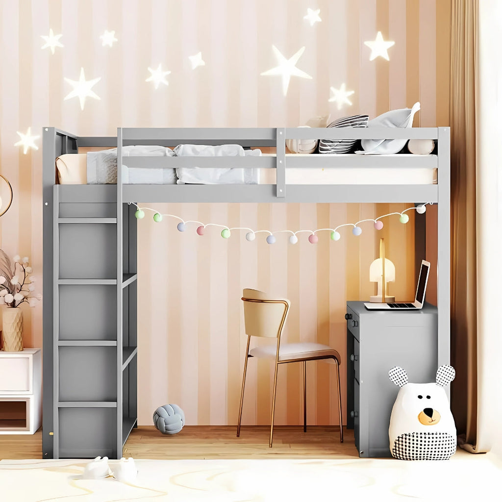 Full Loft Bed for Kids with Desk & Storage