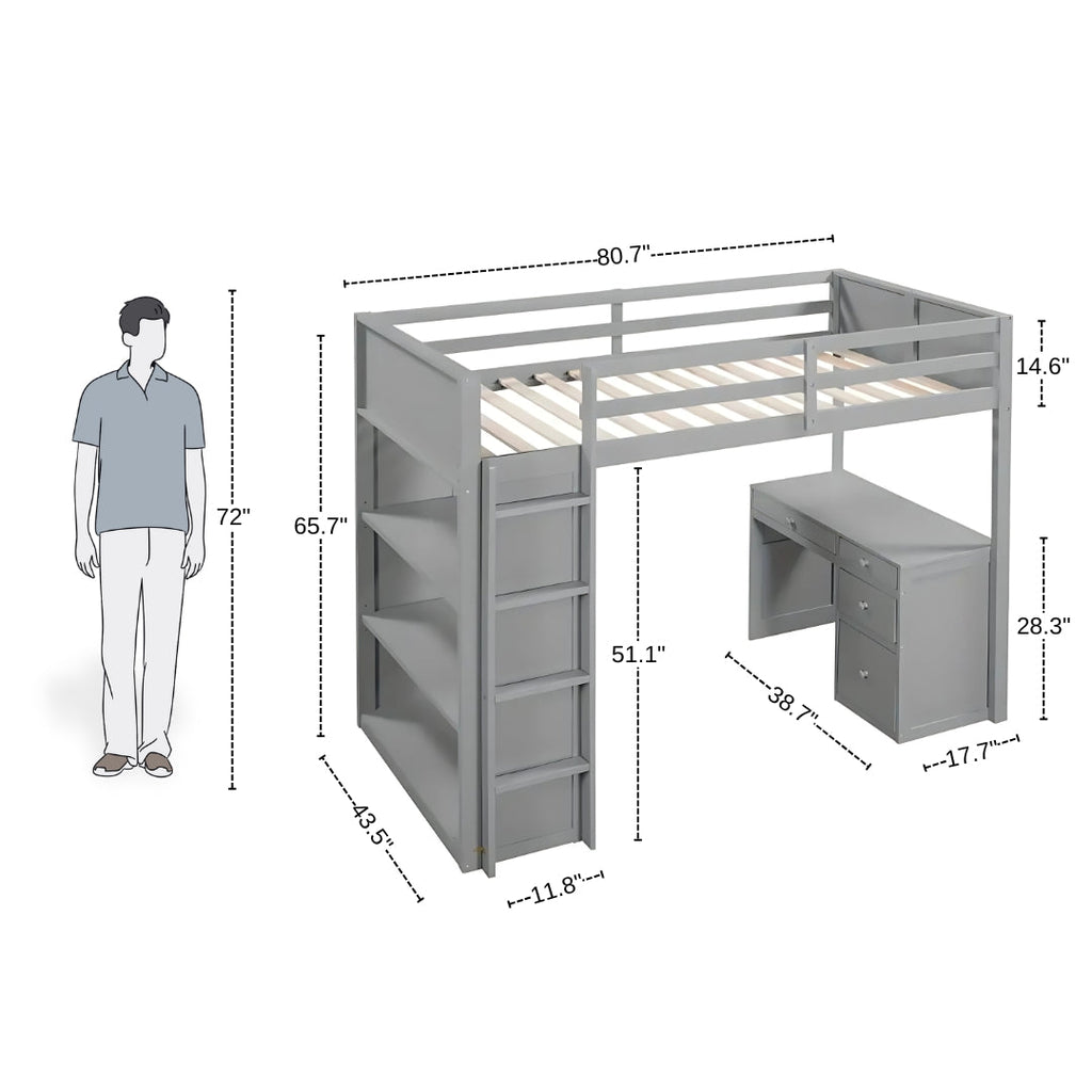 Full Loft Bed for Kids with Desk & Storage