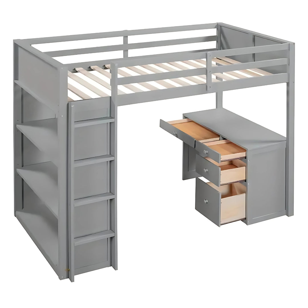 Full Loft Bed for Kids with Desk & Storage