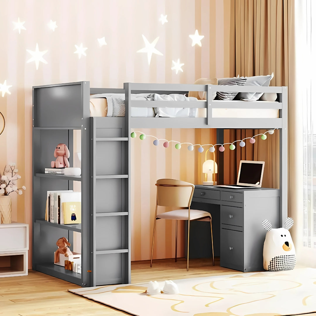 Full Loft Bed for Kids with Desk & Storage