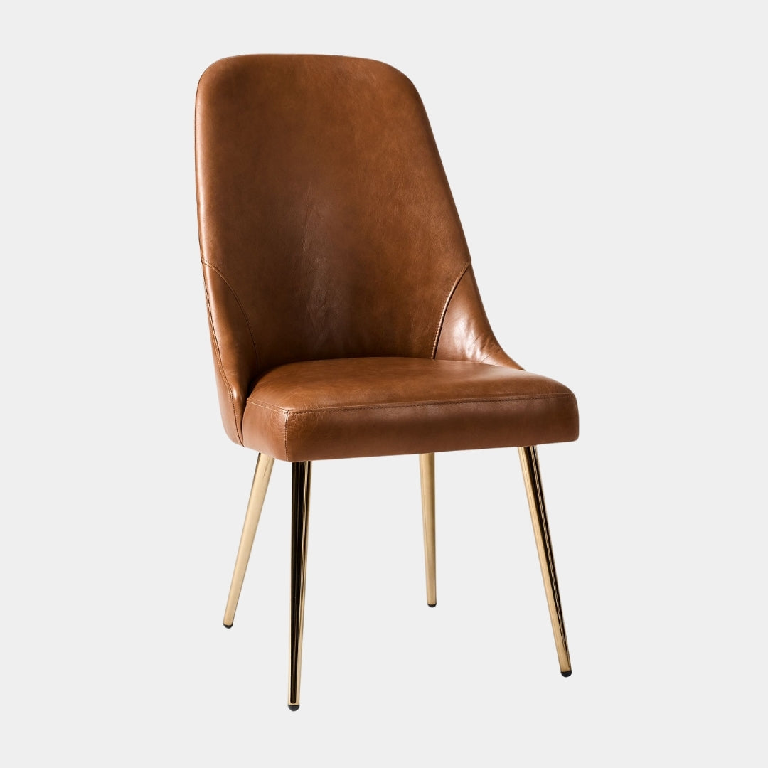 Mid-Century High-Back Brown Dining Chair