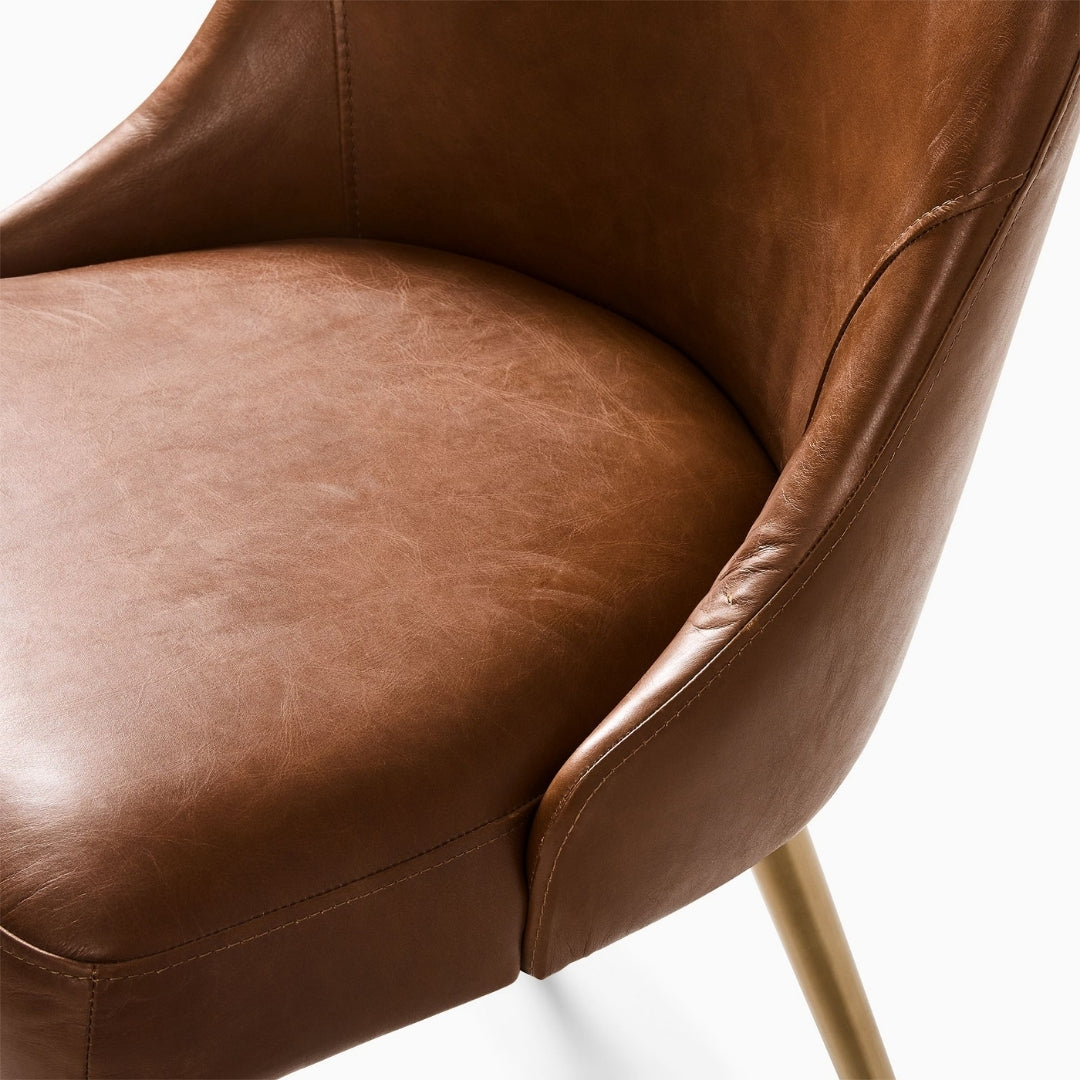 Mid-Century High-Back Brown Dining Chair