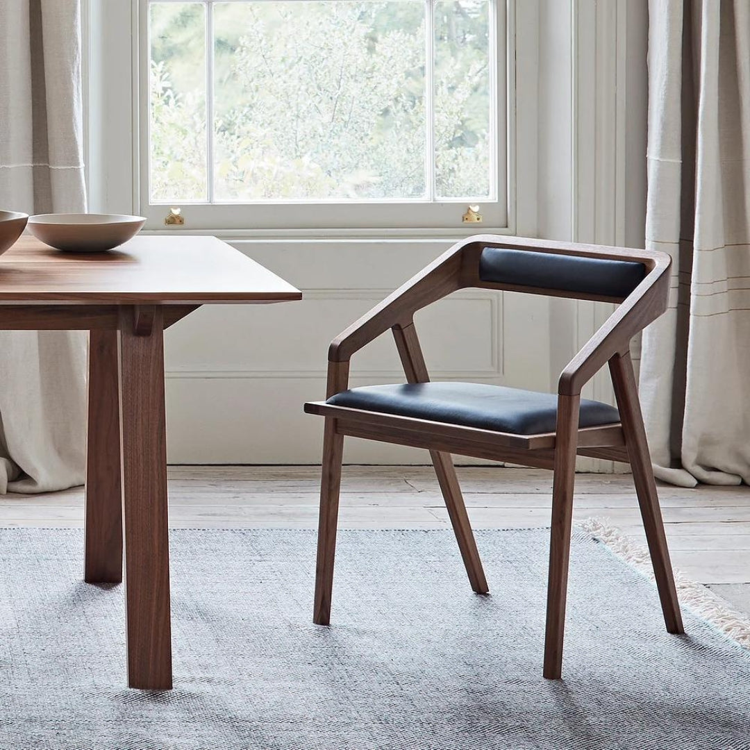 Modern Wood Frame Armchair with Black Seat

