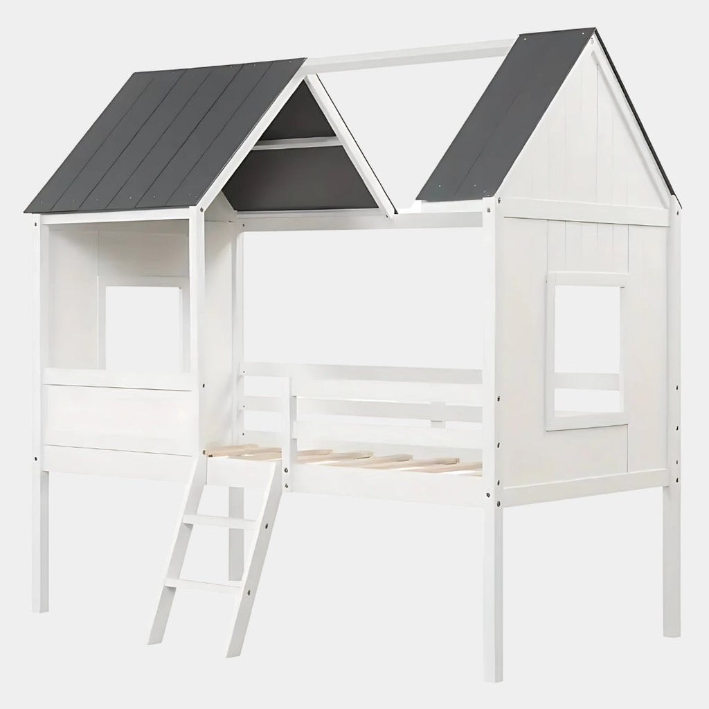 Low Loft Wooden House Bed for Kids