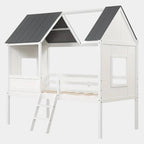Low Loft Wooden House Bed for Kids