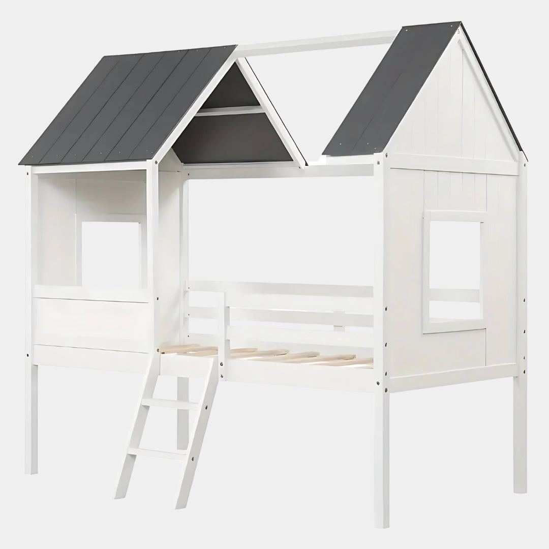 Low Loft Wooden House Bed for Kids