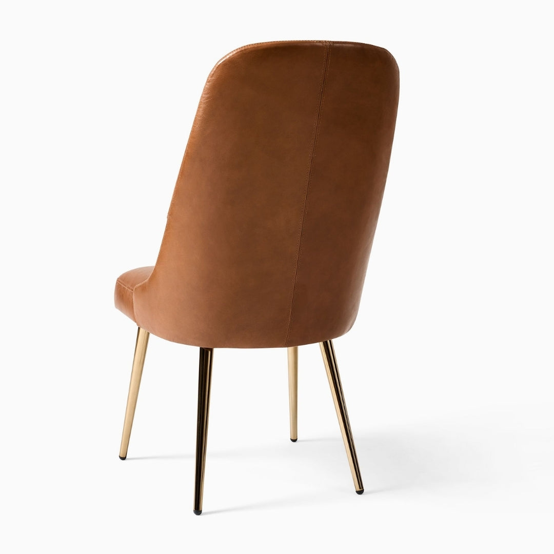 Mid-Century High-Back Brown Dining Chair