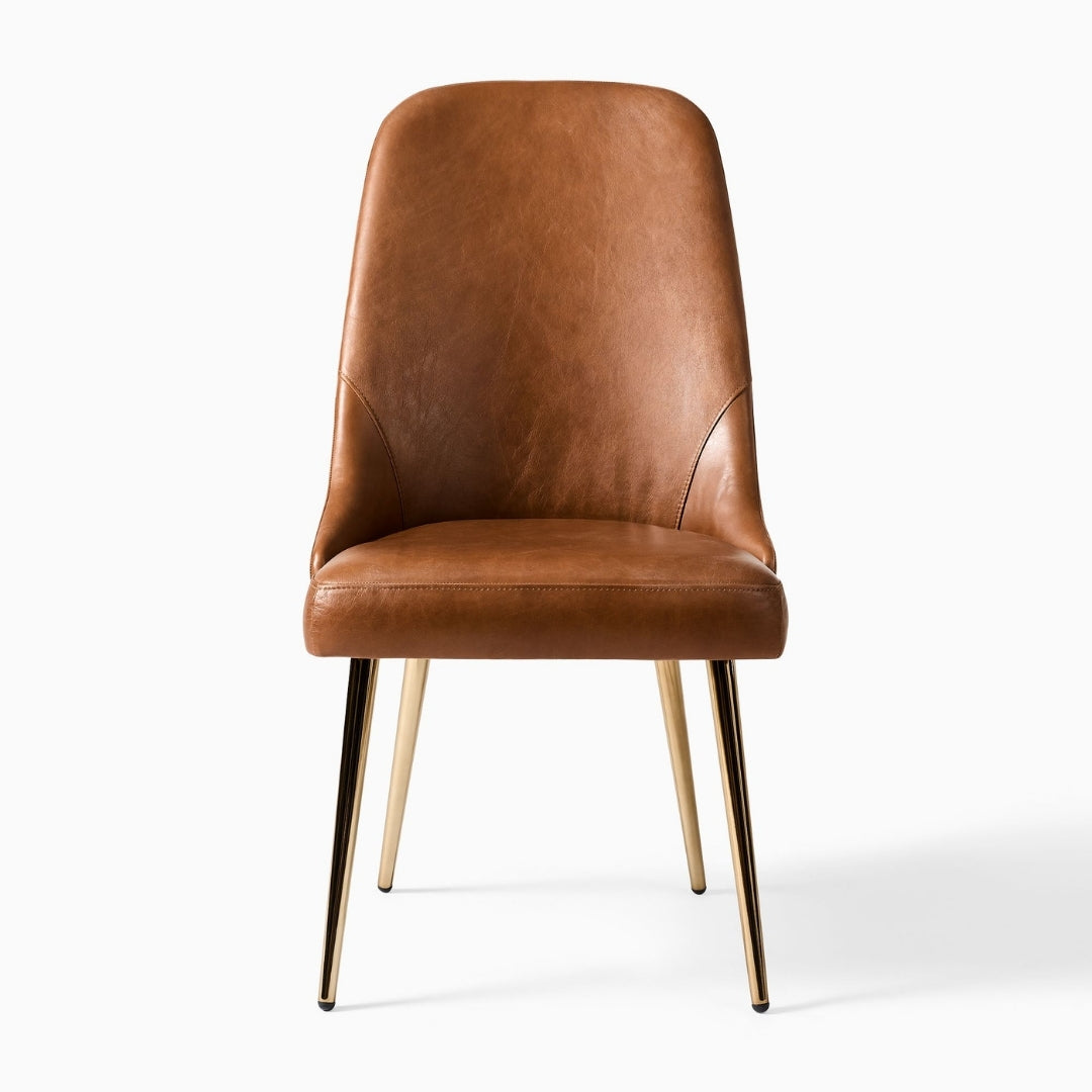 Mid-Century High-Back Brown Dining Chair