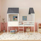 Low Loft Wooden House Bed for Kids