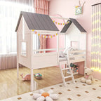Low Loft Wooden House Bed for Kids