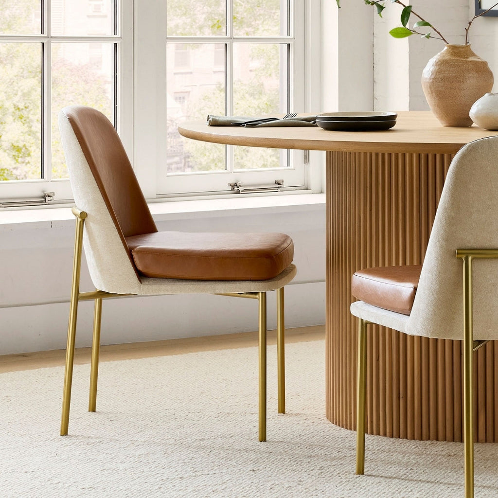 Luxe Two-Tone Leather Dining Chair with Metal Legs