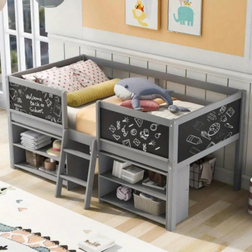 Functional Low Loft Kids Bed with Storage Shelves