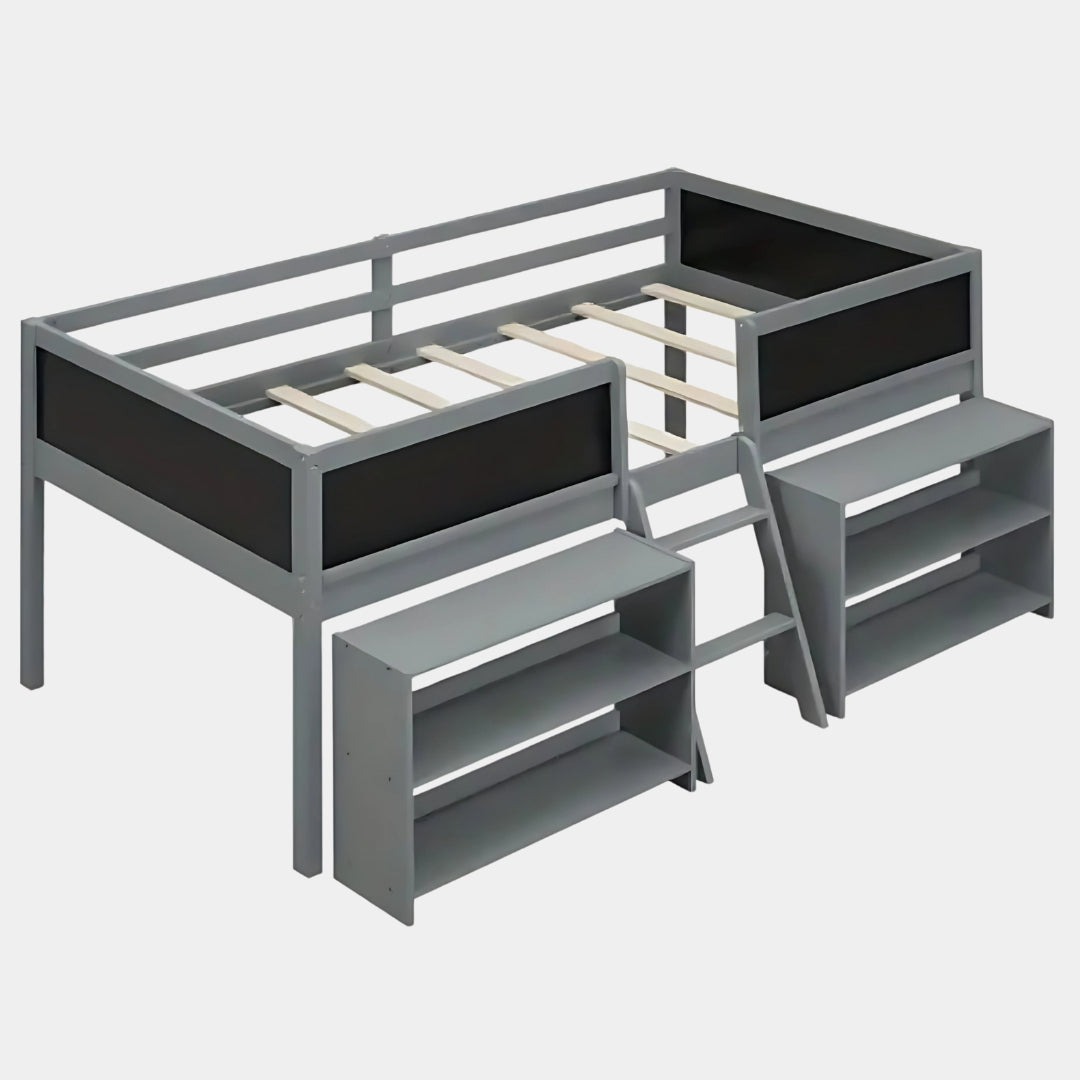 Functional Low Loft Kids Bed with Storage Shelves
