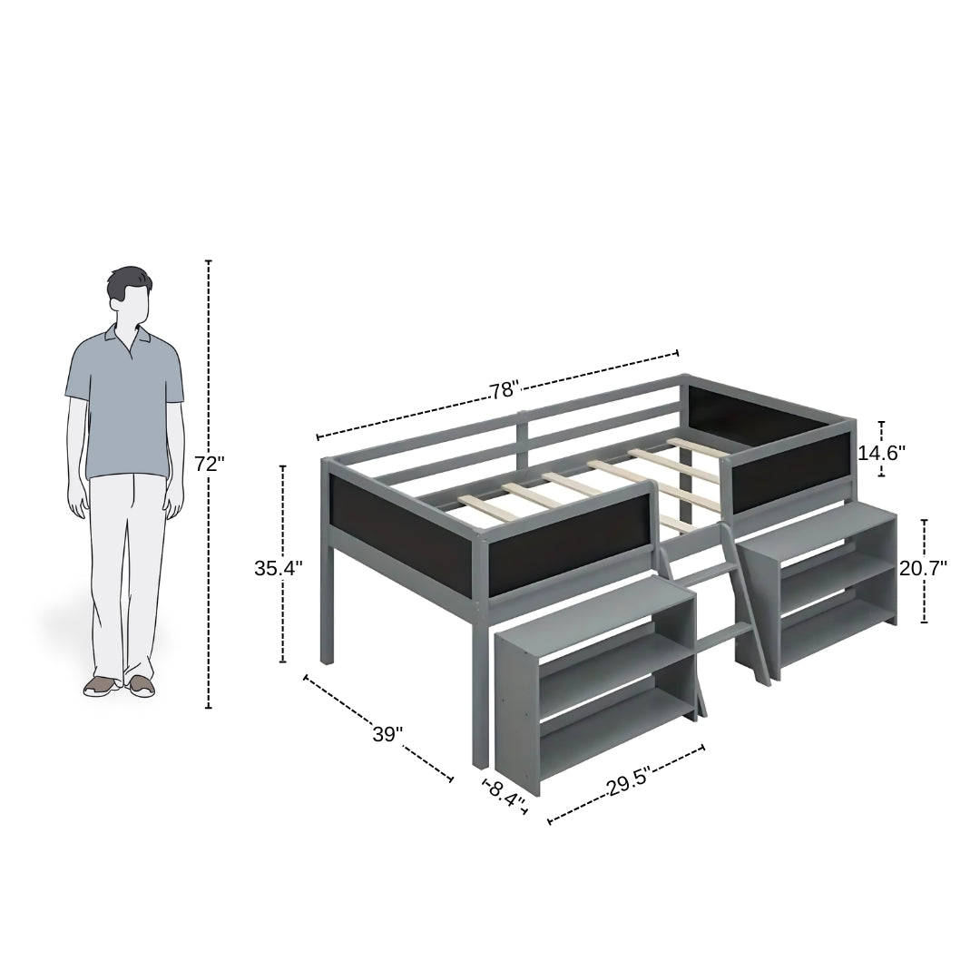 Functional Low Loft Kids Bed with Storage Shelves