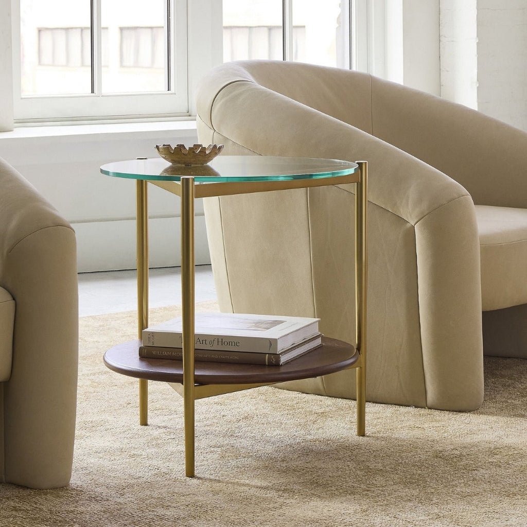 Golden Frame Glass & Wood Side Table