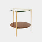 Golden Frame Glass & Wood Side Table