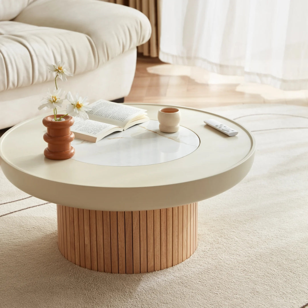 Smooth Stone Top & Textured Base Coffee Table