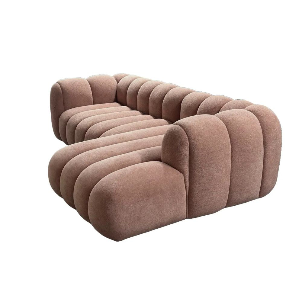 5 Seater Fluted Dusky Pink L-Shape Sectional Sofa