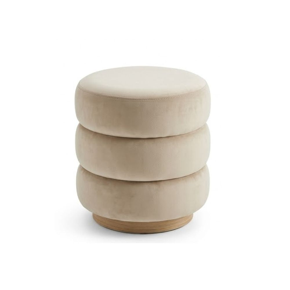 Milo Beige Velvet Three-Tier Pouf