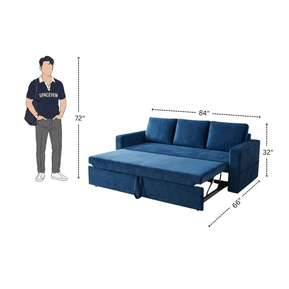 Blue Velvet Convertible Sofa Cum Bed