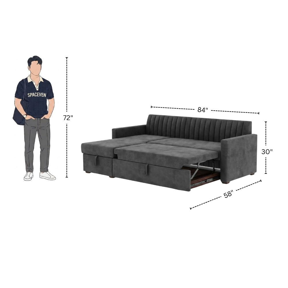 3 Seater L-Shape Tufted Sofa Cum Bed