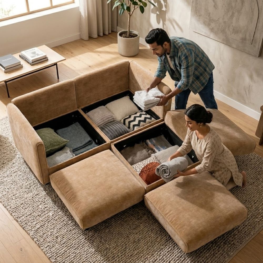 3 Seater Modern Sectional Sofa with Built-In Storage