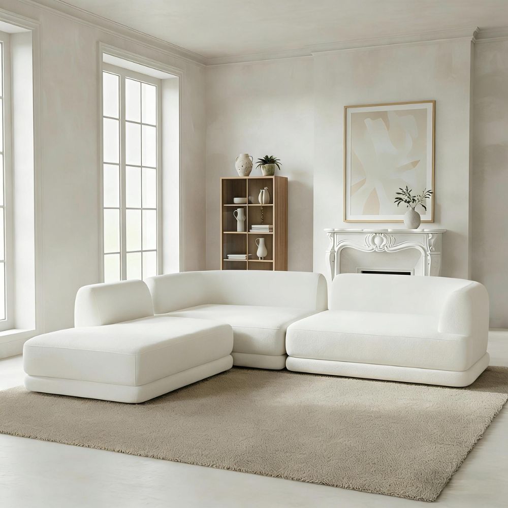 7 Seater Olive Green Upholstered L-Shape Sectional Sofa