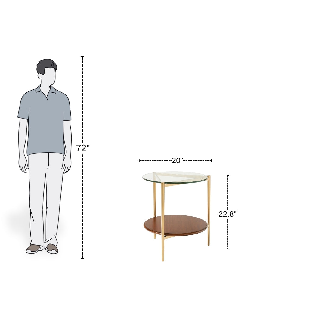 Golden Frame Glass & Wood Side Table