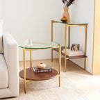 Golden Frame Glass & Wood Side Table