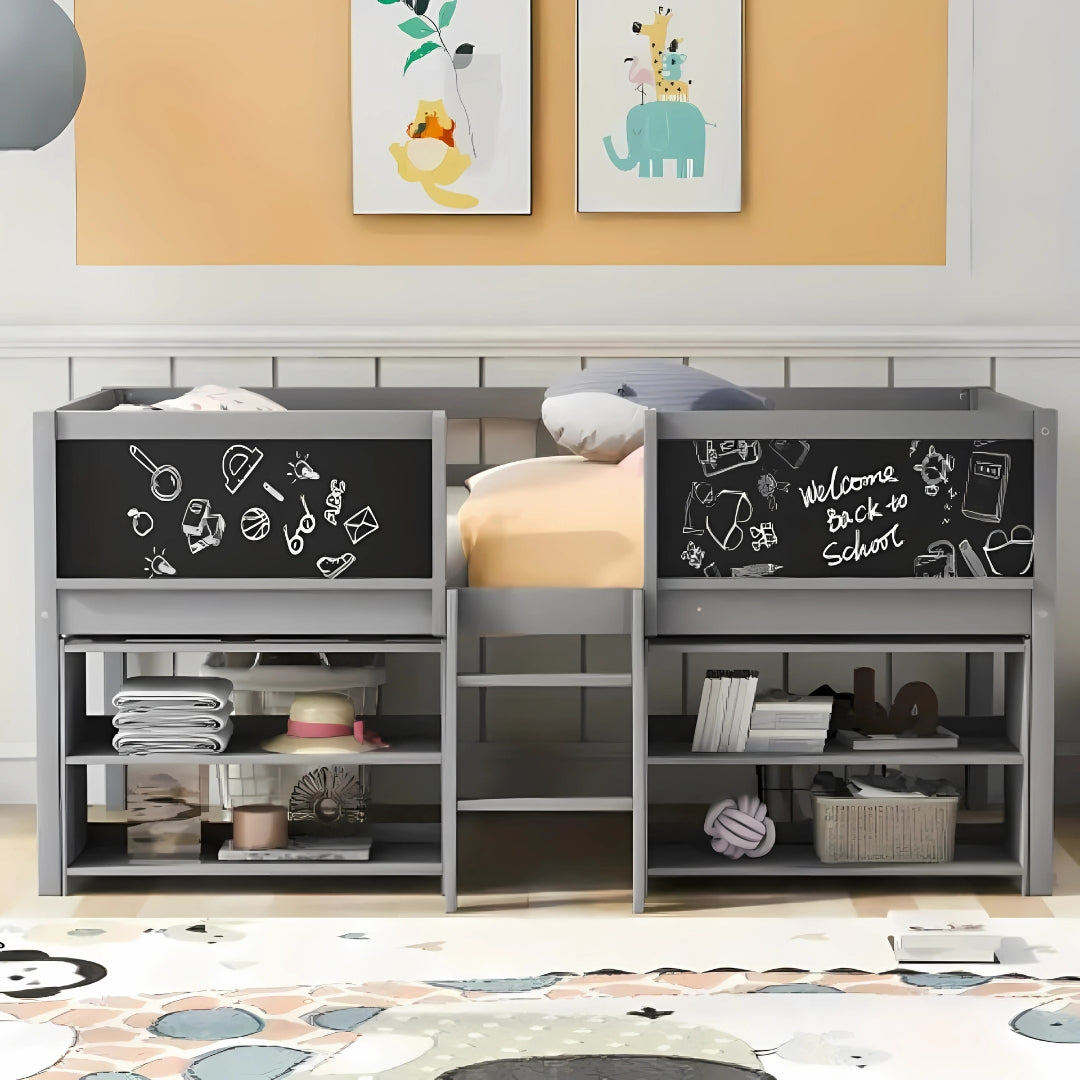 Functional Low Loft Kids Bed with Storage Shelves