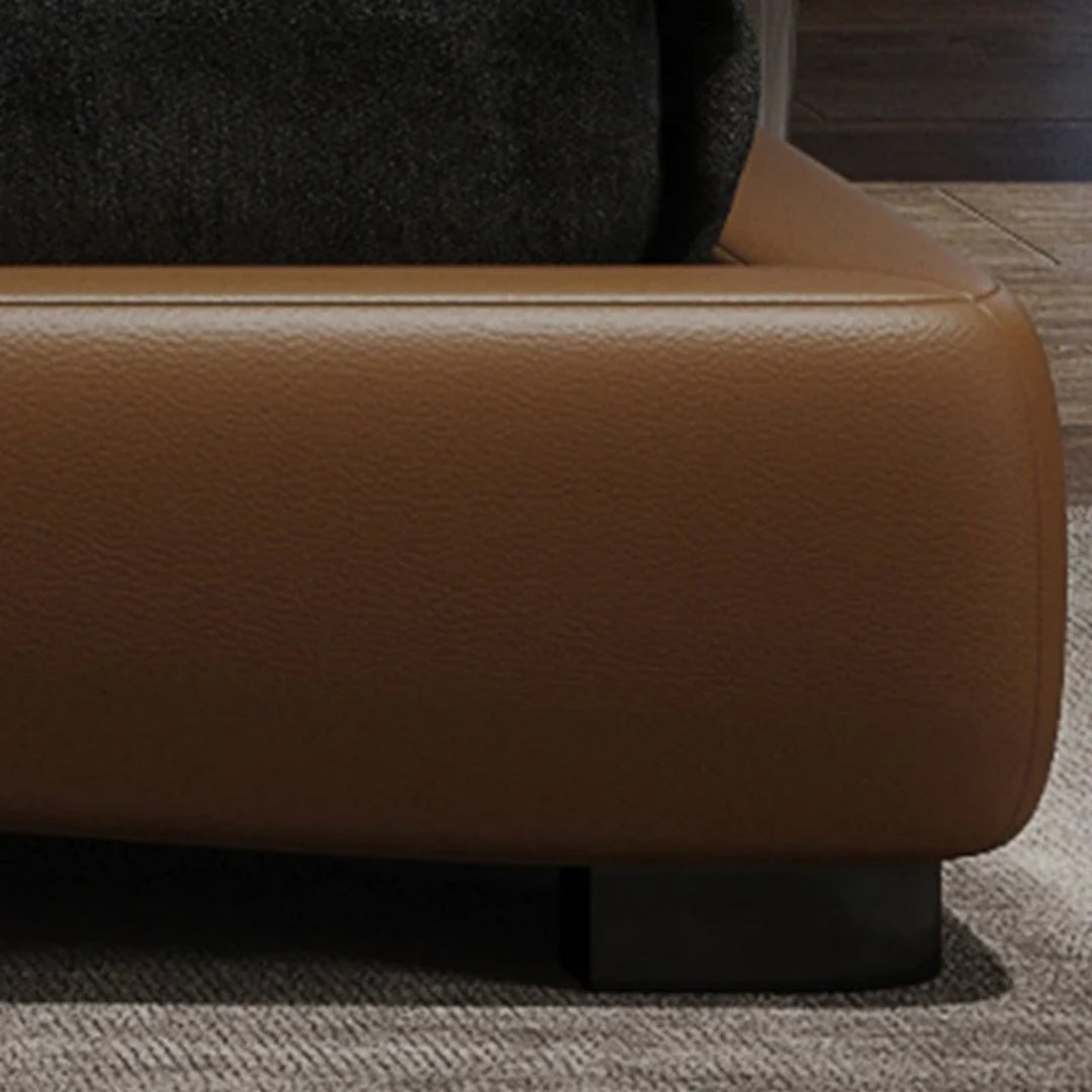 Caramel Luxe Bed with Winged Leather Headboard