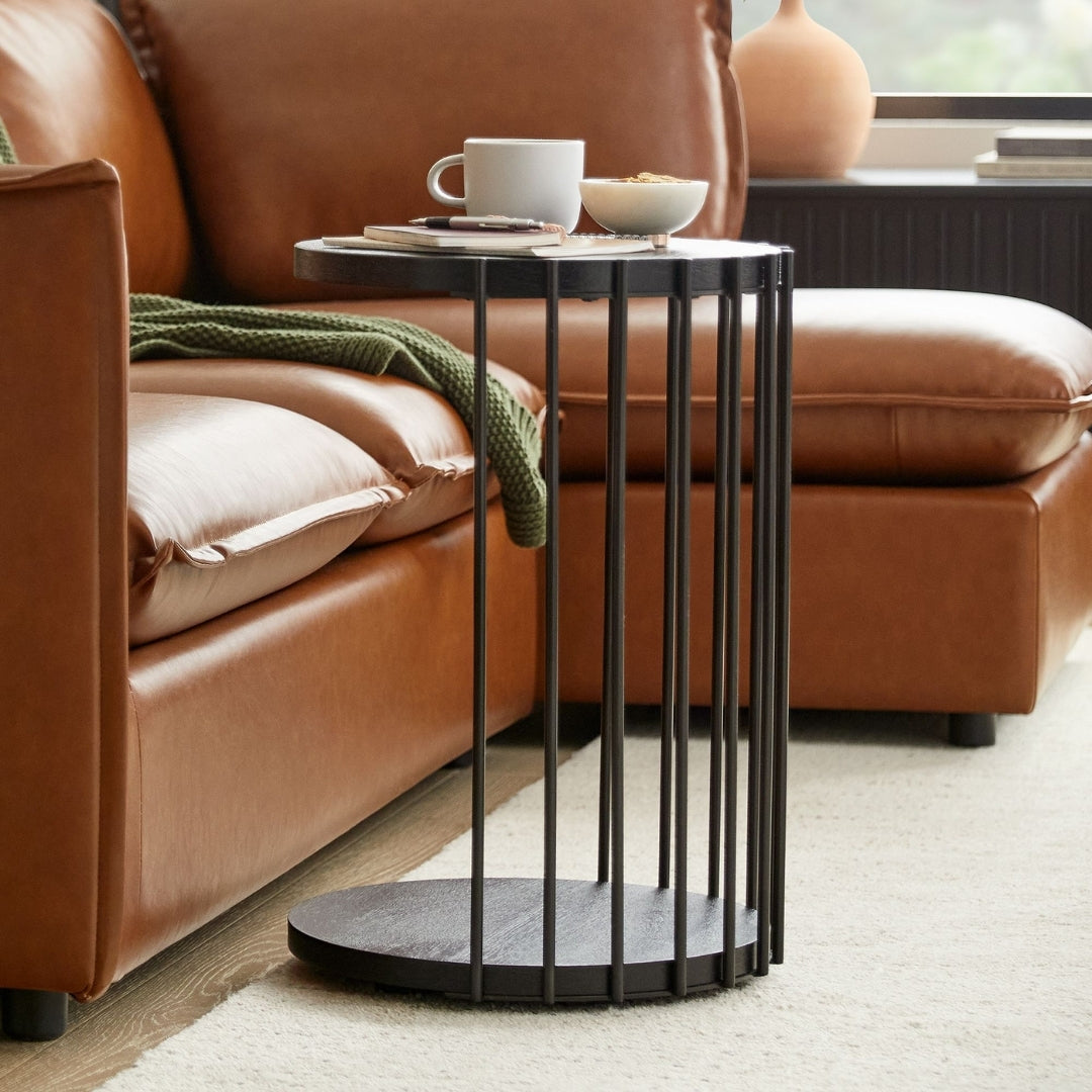 Slatted Black Frame Modern Side Table