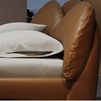 Caramel Luxe Bed with Winged Leather Headboard